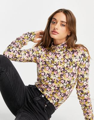 Selected Femme printed high neck top in retro floral