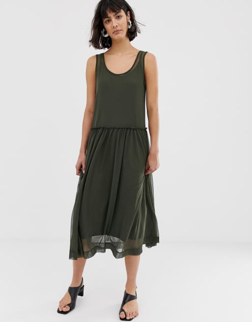green mesh midi dress