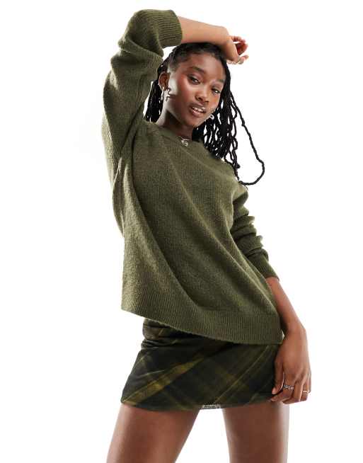 Selected Femme – Przytulny dzianinowy sweter z długim rękawem w kolorze khaki