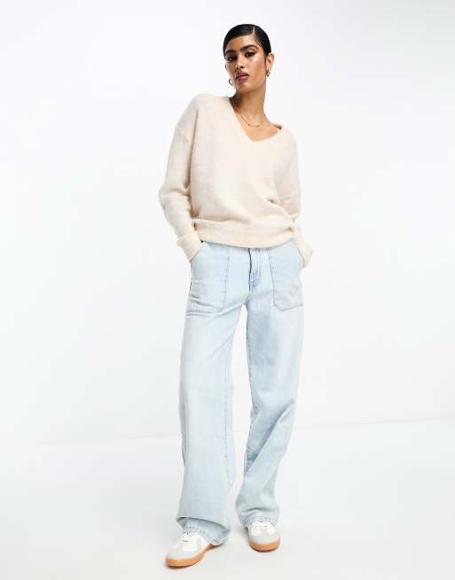Selected Femme - Pull en maille à col V - Crème , 3 de 4