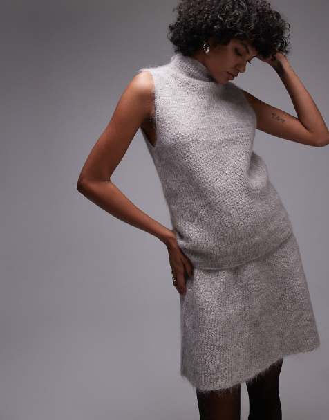 Selected Femme - Pull sans manches en maille à col montant - Gris - view 1
