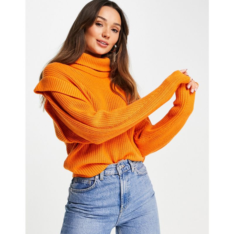 Selected Femme – Pullover in Orange mit breitem Rollkragen und Schulterdetail