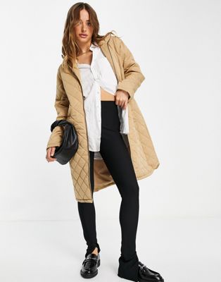 Selected Femme quilted coat in beige  - TAN