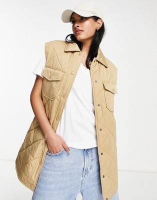 Selected Femme quilted gilet in beige - ASOS Price Checker