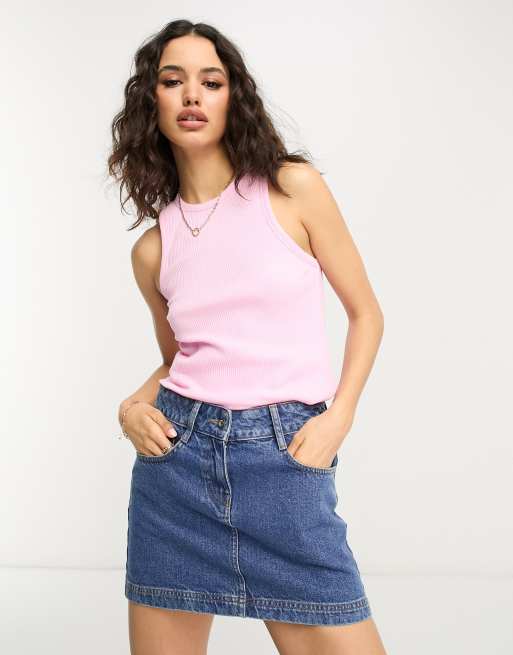 Selected Femme racer neck ribbed singlet in pink
