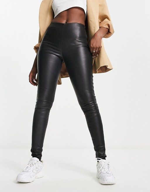 Selected Femme real leather leggings in black