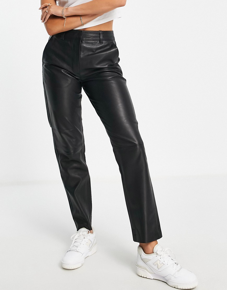 selected femme real leather trousers in black
