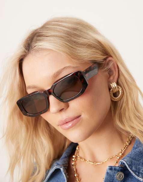 Selected Femme – Rechteckige Sonnenbrille in Braun - view 1