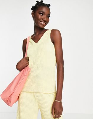 Selected Femme textured vest top co-ord in pastel yellow - YELLOW