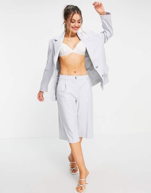 Selected Femme relaxed blazer co-ord in light grey, 4 of 4