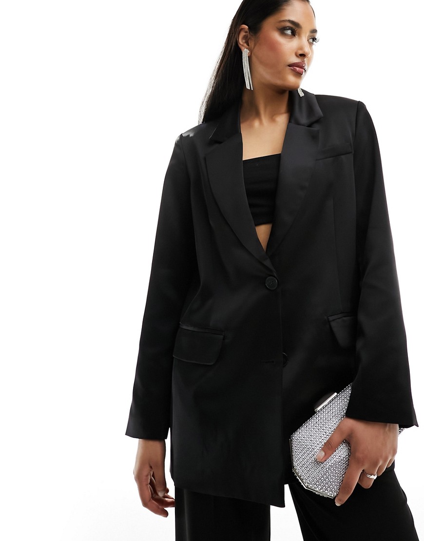 selected femme relaxed fit satin blazer in black