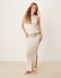 [Selected] Selected Femme ribbed long dress in light beige-Neutral XS Oatmeal