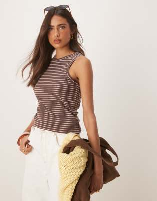 Femme ribbed tank top in brown stripe