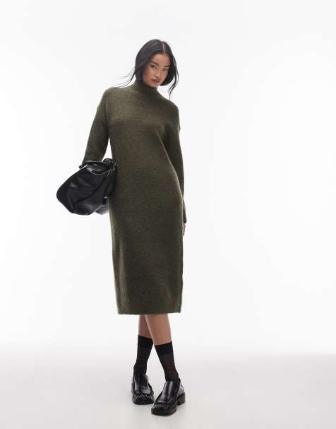 Selected Femme - Robe en maille à col roulé - Vert - view 1