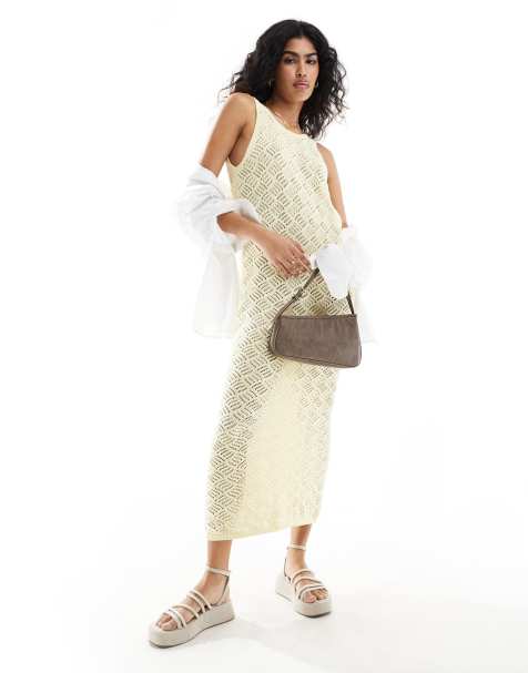 Selected Femme - Robe longue en maille au crochet - Jaune - view 1