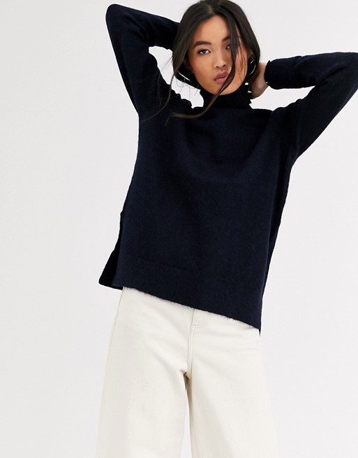 Selected Femme roll neck jumper with deep cuff in navy