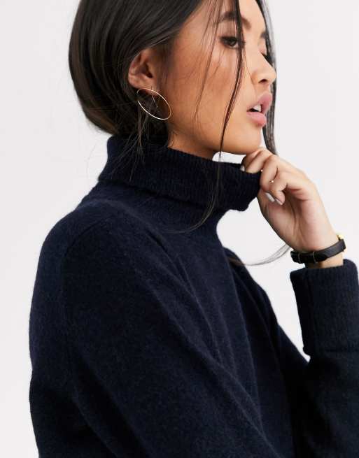 Selected Femme roll neck jumper with deep cuff in navy