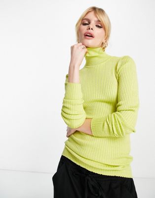 Selected Femme roll neck knitted top in lime