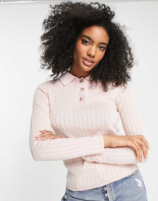 Selected Femme – Rosa stickad pikétröja 