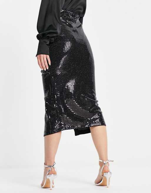 Black sequin shop embellished front skirt