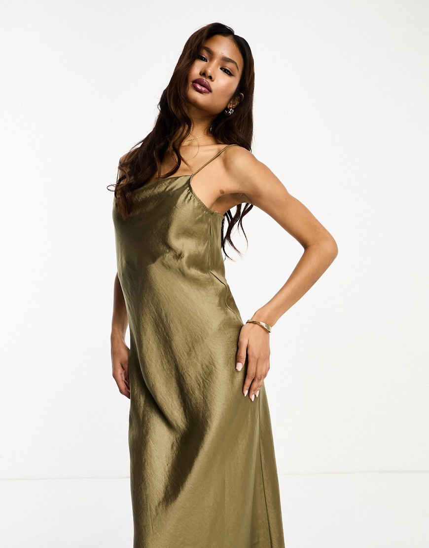 Selected Femme Satin Slip Dress In Gold