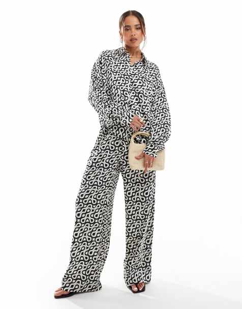 Selected Femme satin trouser co-ord in abstract print - MULTI - view 1