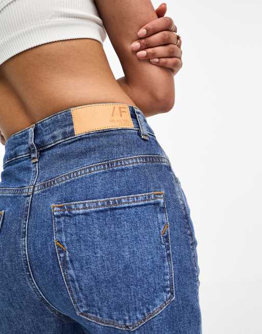 Women Blue High Waist Seam Detail Straight Jeans