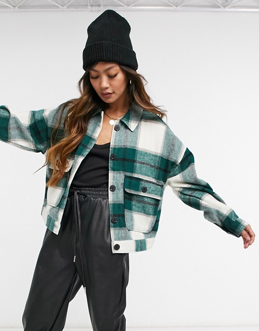 Selected Femme shacket in green check
