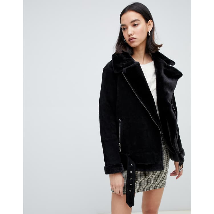 Shearling coat femme sale