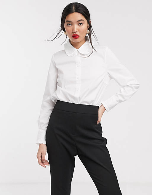 Selected Femme shirt with prairie collar in white