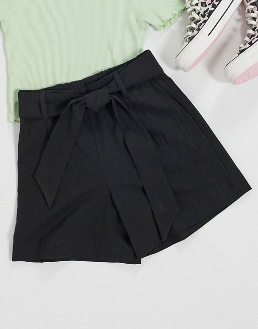 Selected Femme shorts with tie waist in black