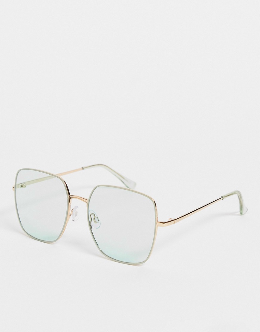 selected femme - silverfärgade oversize-solglasögon i 70-talsstil med blågröna glas