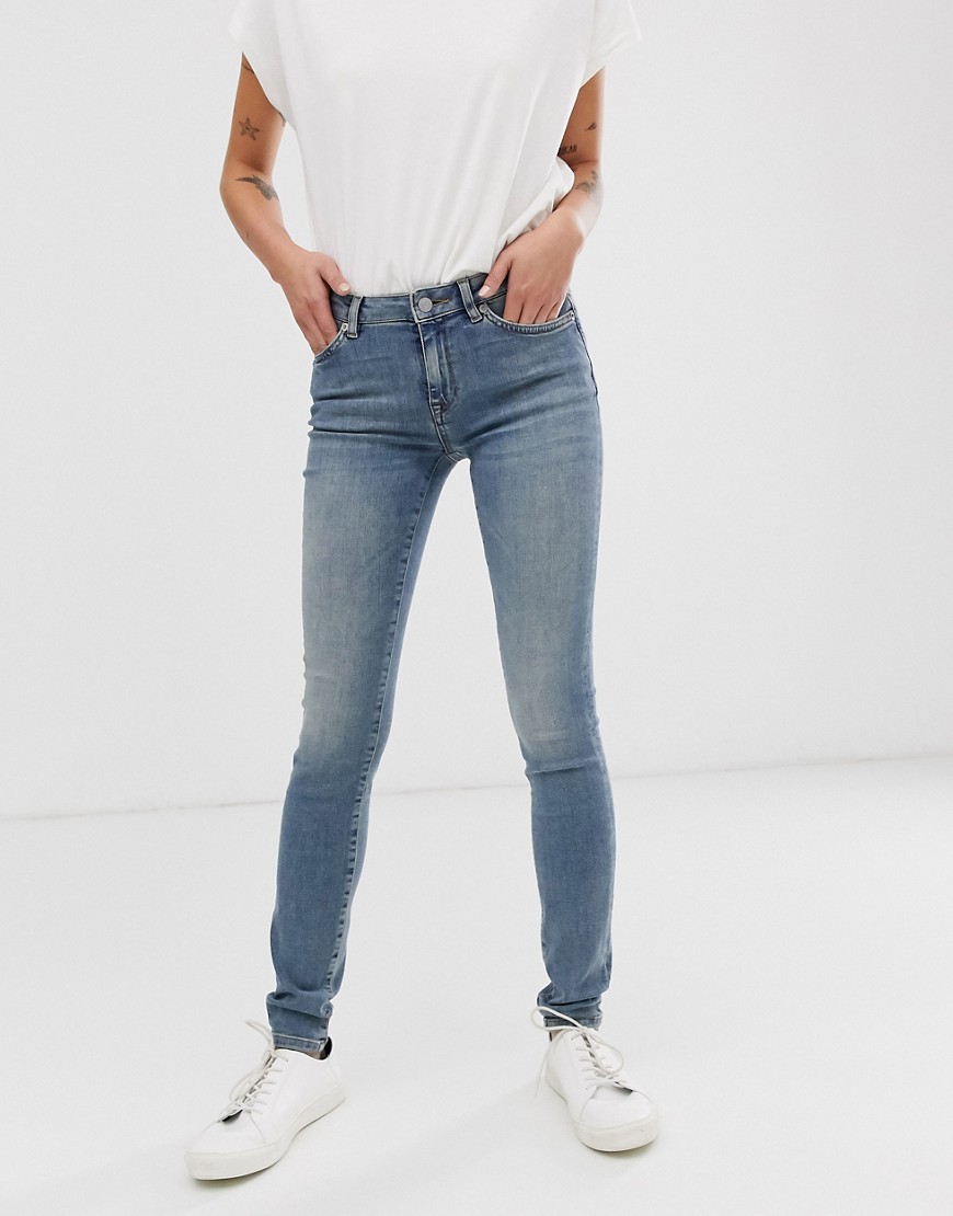 Selected Femme - Skinny jeans met normale taille in mid wash blue-Blauw