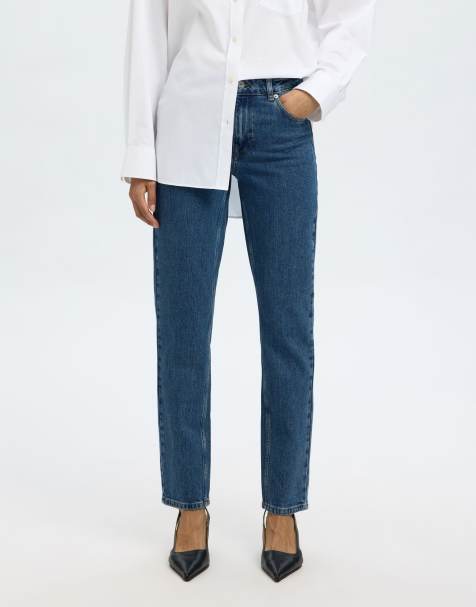 Selected Slim tapered-fit jeans in medium blue denim 