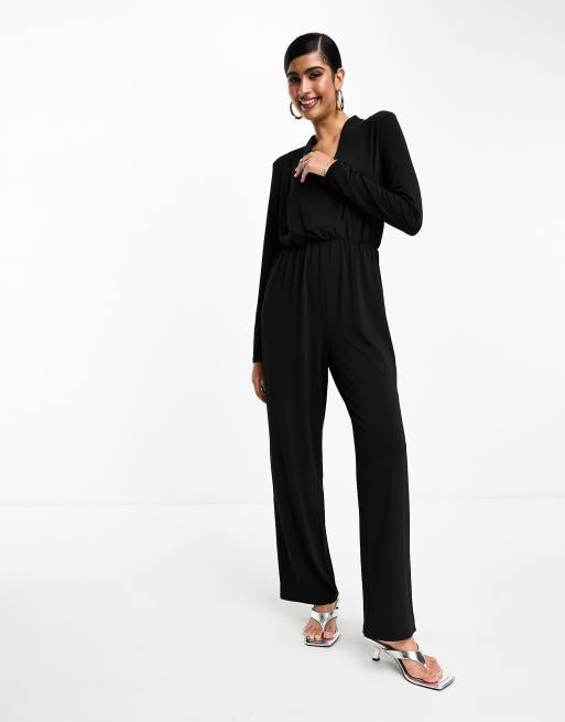 Topshop jersey long sleeve jumpsuit in black