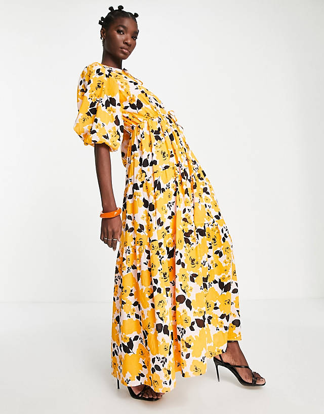 Selected - femme smock maxi dress in bright floral print