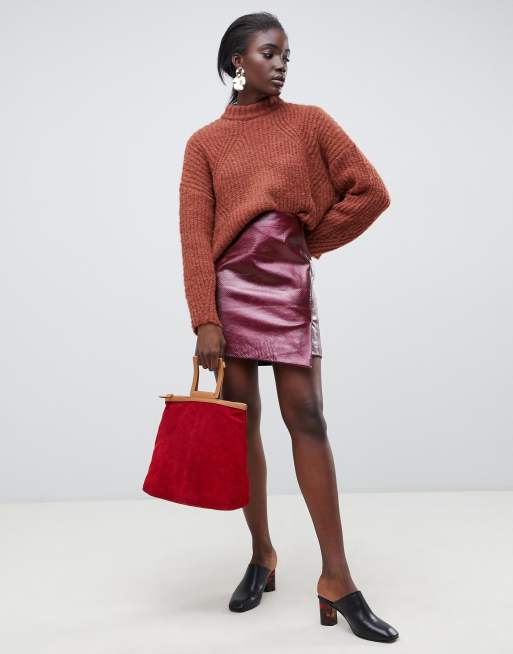 Selected Femme snake print red leather wrap skirt | ASOS