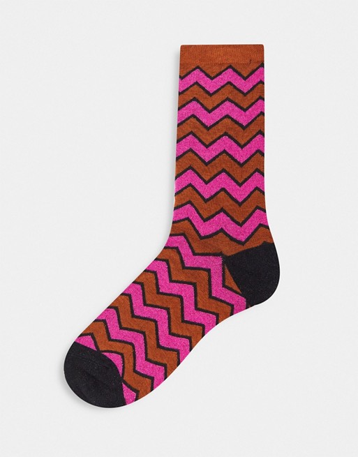 Selected Femme socks in colourful zig zag print