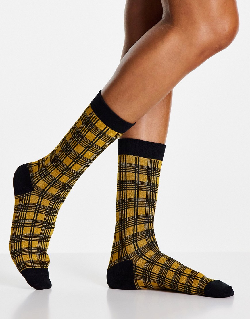 Selected Femme socks in yellow check-Multi