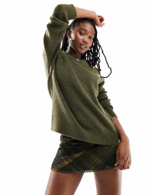 Selected Selected Femme soft knit long sleeve jumper in khaki-Green