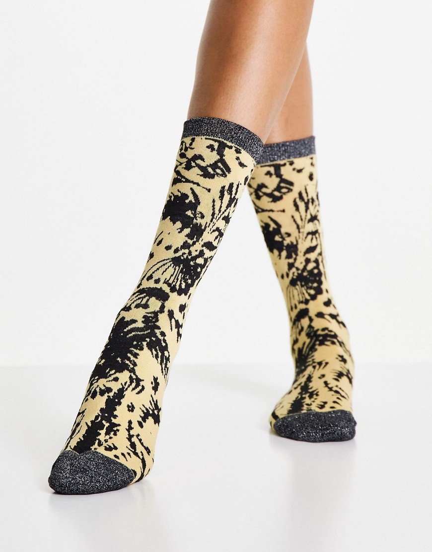 Selected Femme - Sokken met grijze bloemenprint-Veelkleurig