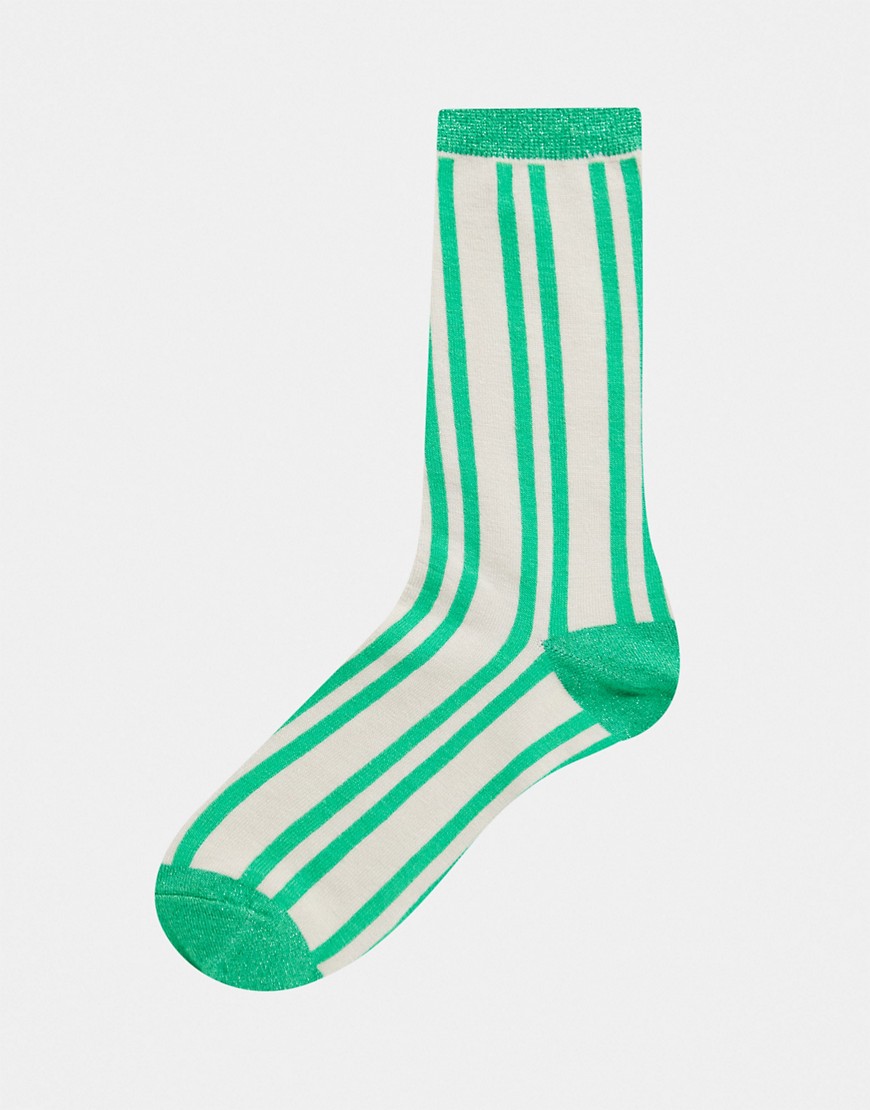 Selected Femme - Sokken met groene en crème strepen-Multi