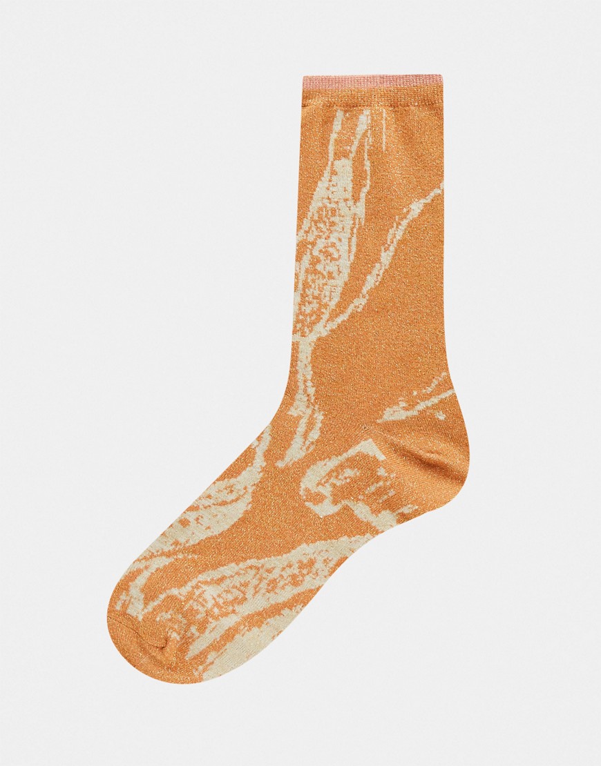 Selected Femme - Sokker i rustfarvet marmorprint-Multifarvet