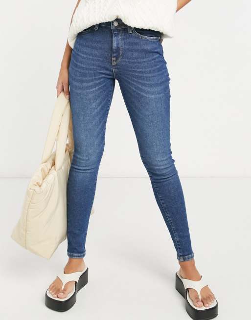 Selected Femme – Sophia – Mörkblå skinny jeans i bomullsmix med medelhög midja – MBLUE