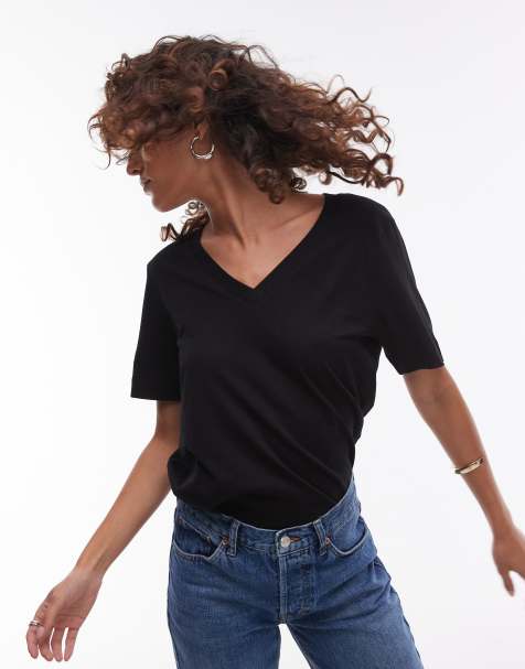Selected Femme - Sort kortærmet T-shirt i bomuld med V-hals - view 1