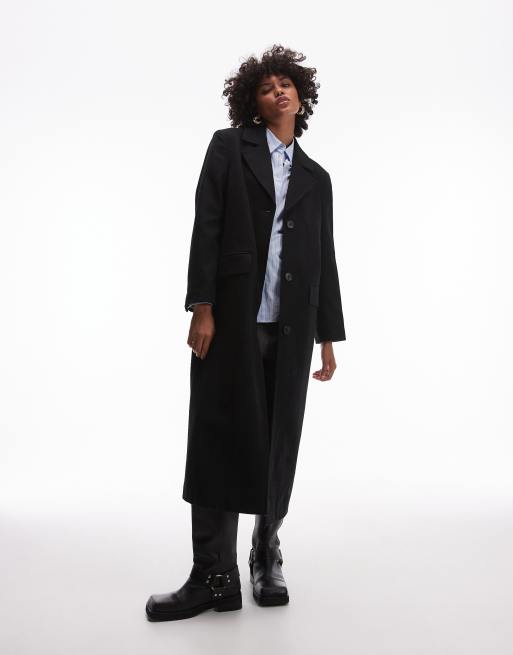 Selected Femme - Sort og oversized overfrakke i uld