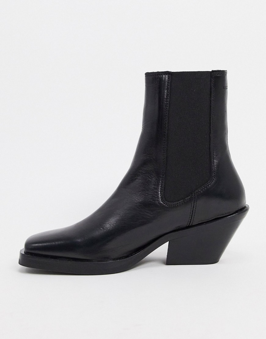 Selected Femme sorte læderstøvler med hæl og firkantet tå