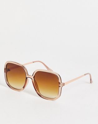 Selected Femme square 70s perspex sunglasses in shaded lense in ash