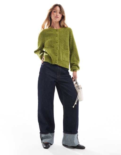 Selected Femme – Strickjacke aus Alpakawollmix in Grün, 2 von 4