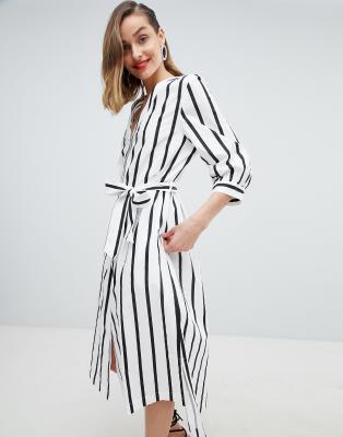 Selected Femme stripe midi dress with tie waist-Multi